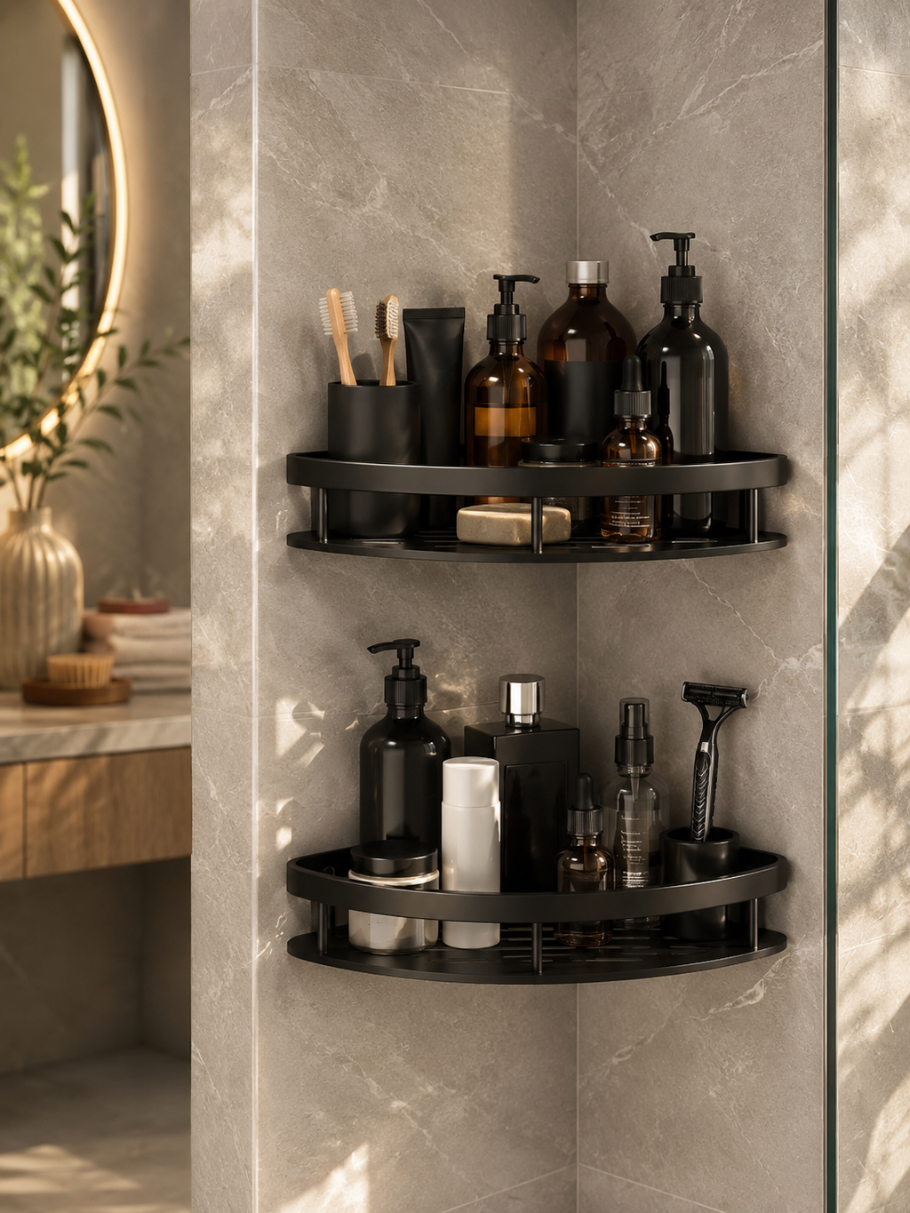 M&E LuxeGrip Corner Shower Shelf
