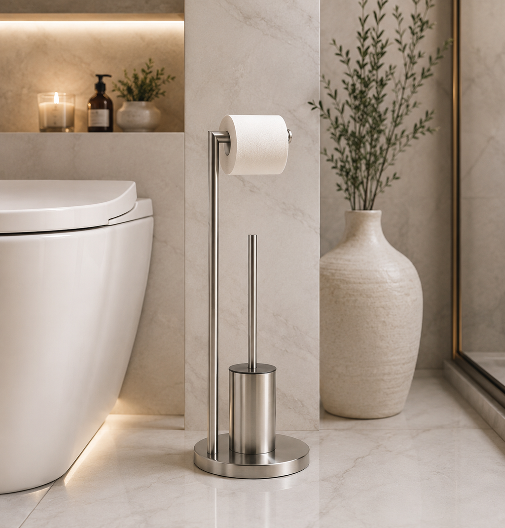 M&E Bath Studio Modern Toilet Paper Holder & Brush Set