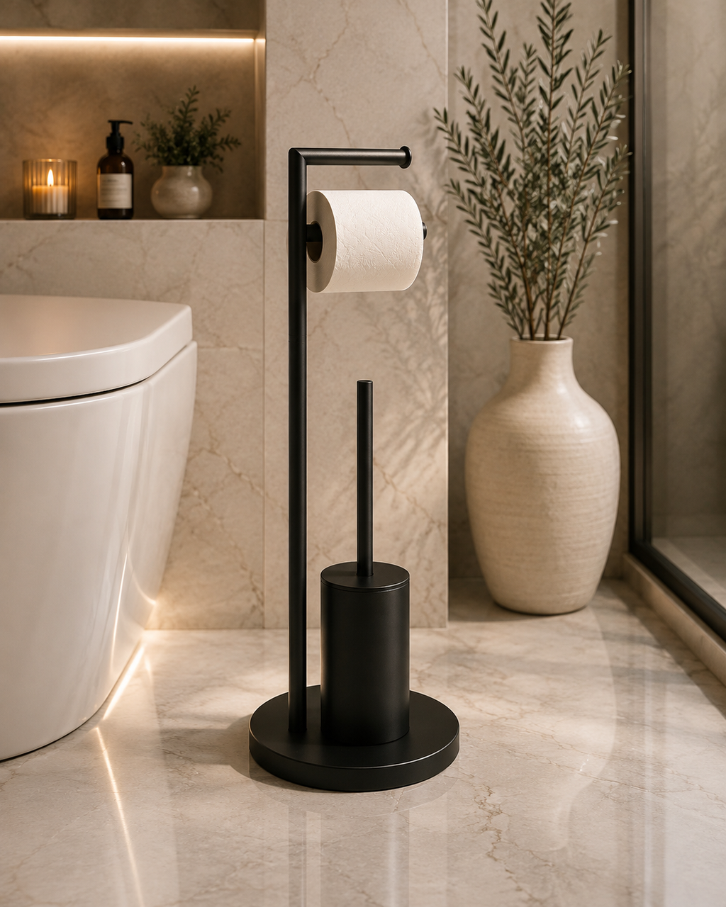 M&E Bath Studio Modern Toilet Paper Holder & Brush Set