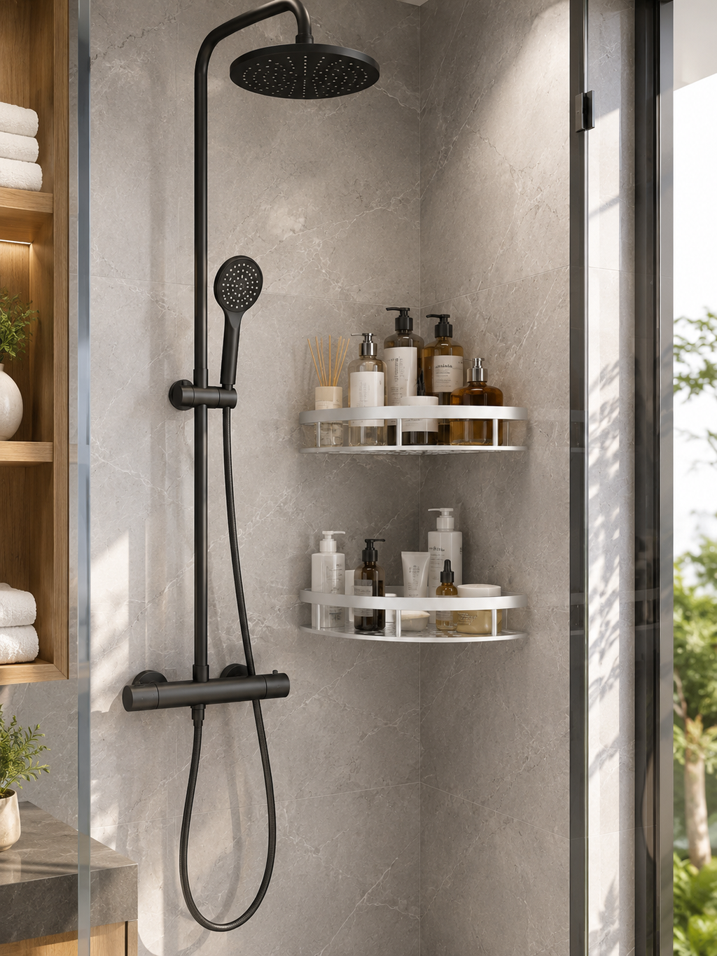 M&E LuxeGrip Corner Shower Shelf